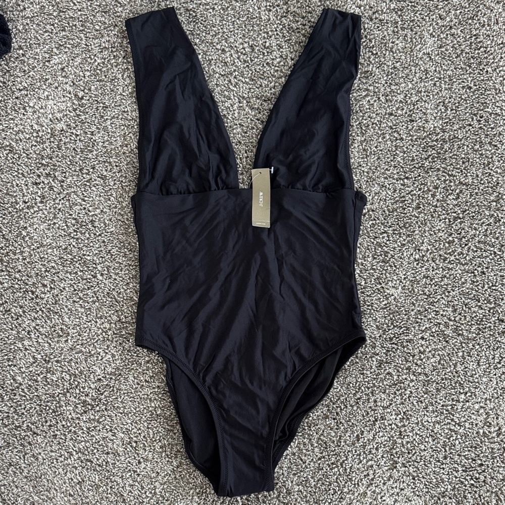 J. Crew Black Deep V-neck Swimsuit